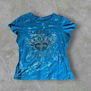 Vintage Y2K Shirt Women 1X Blue Grunfe Skater Cyber Goth Jewel Dazzle Affliction